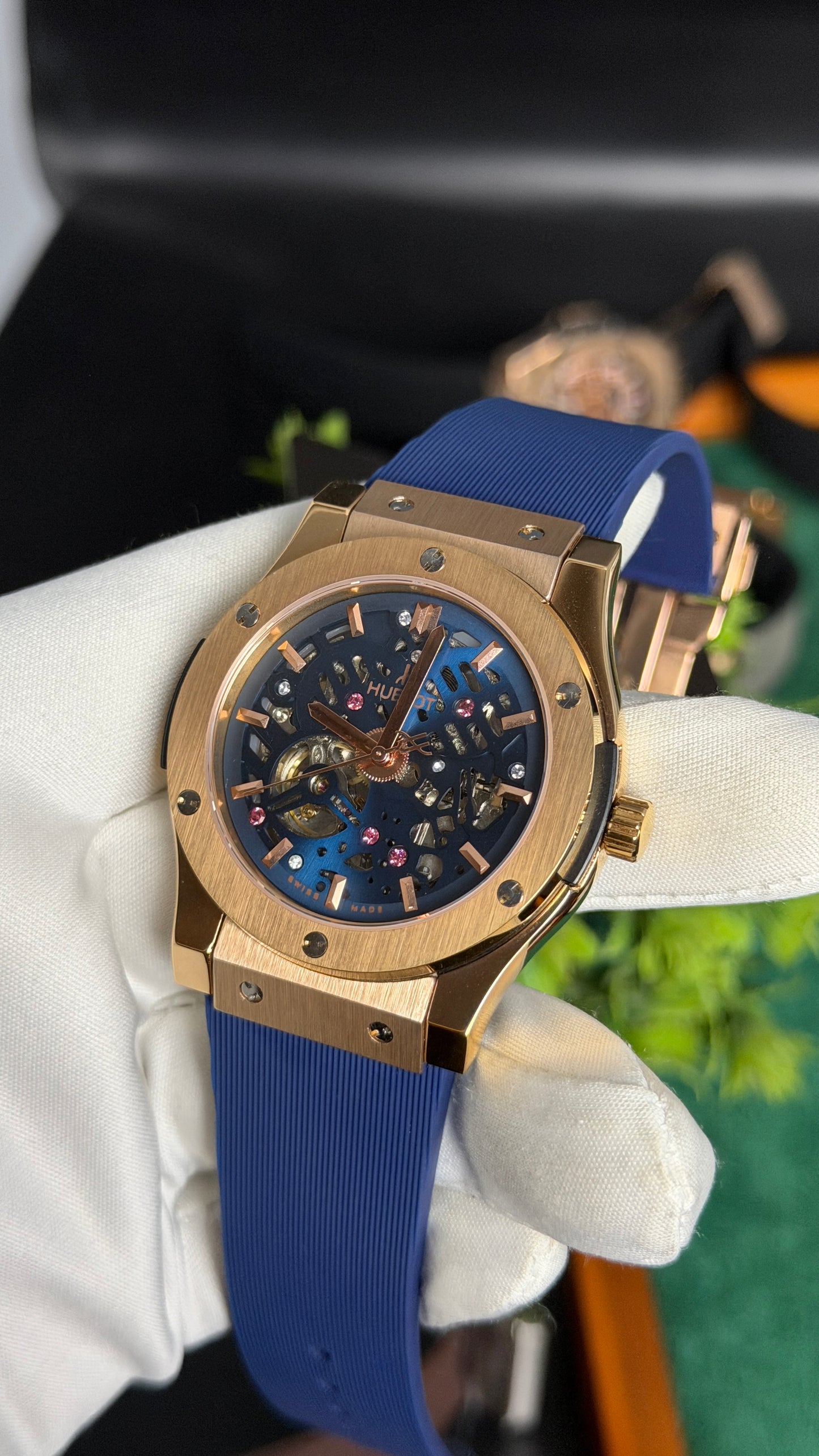 Rose Gold with Blue Dial
