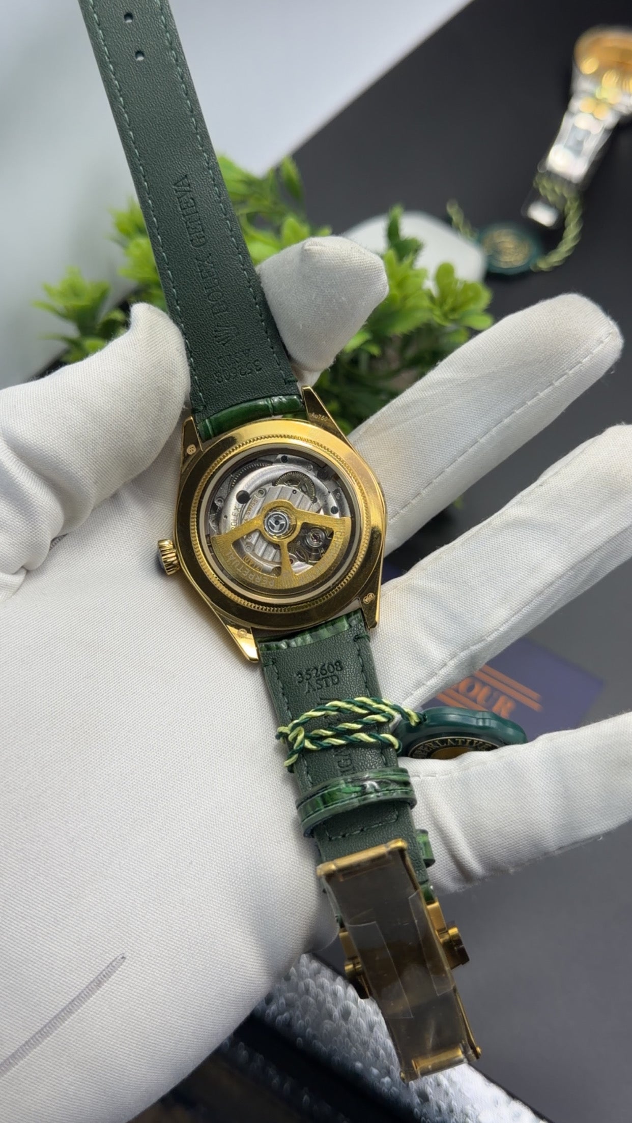 Yellow gold classic beauty with green dial.