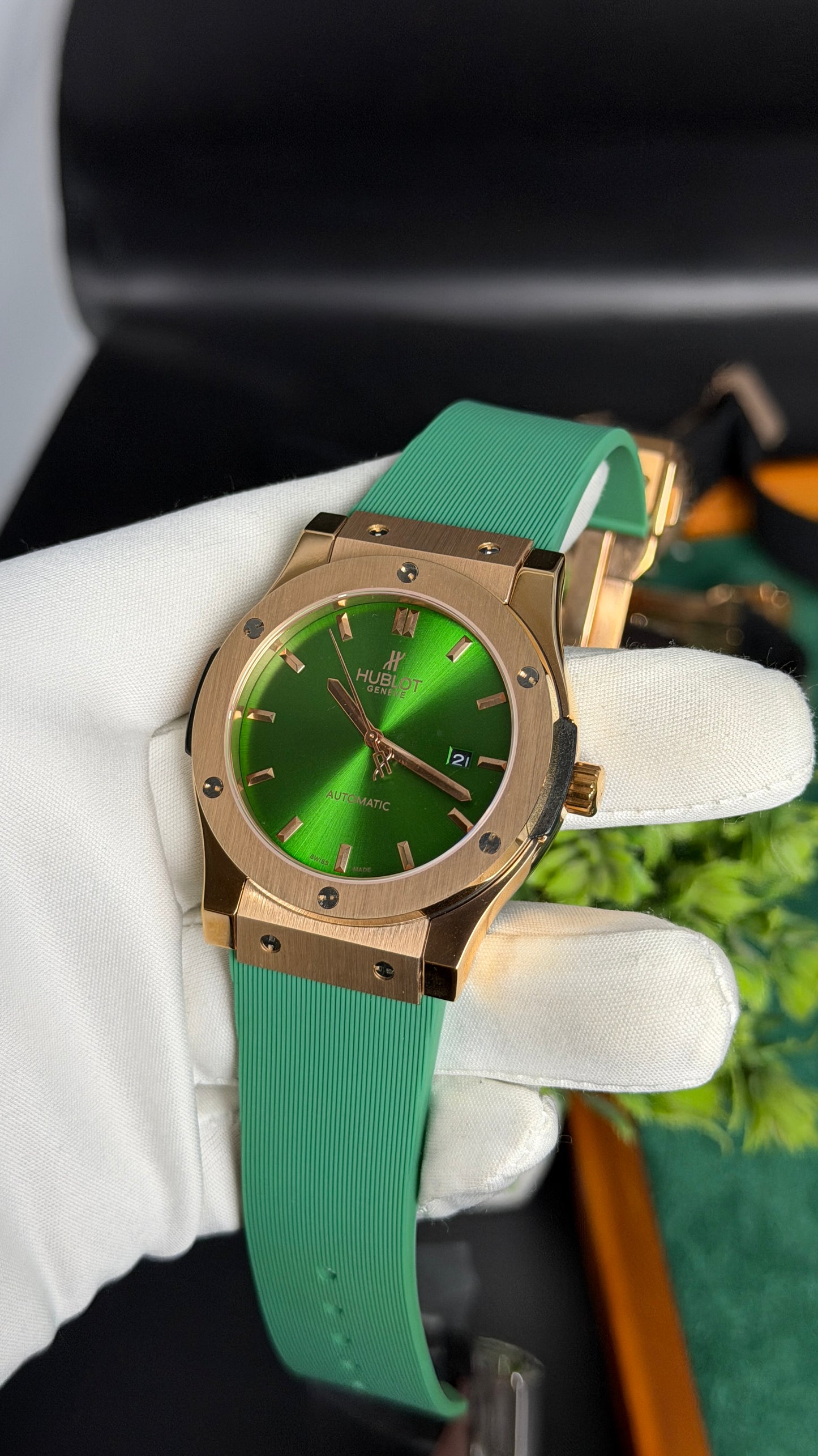Rose Gold with Green Dial