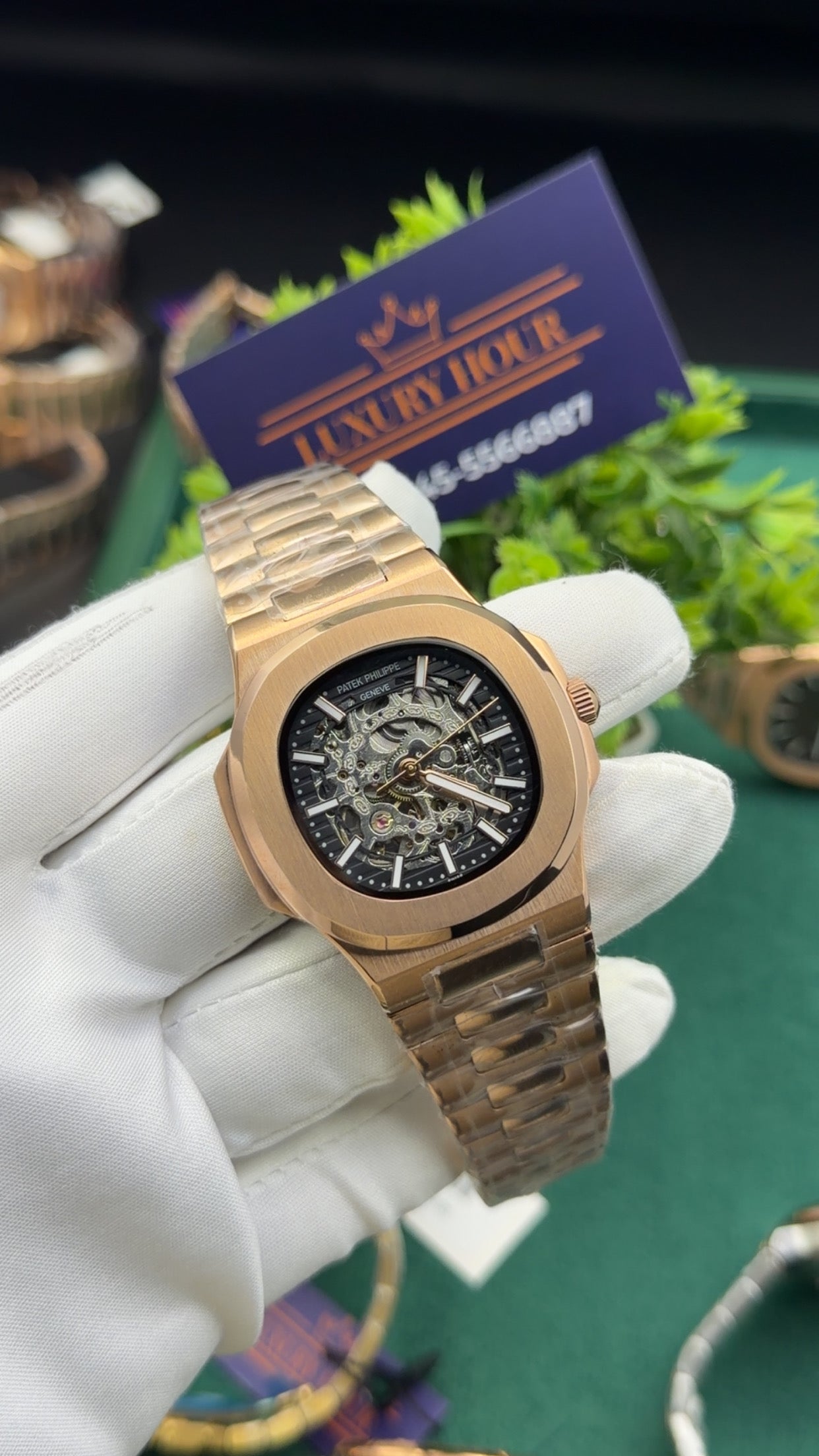 Rose gold with skeleton dial