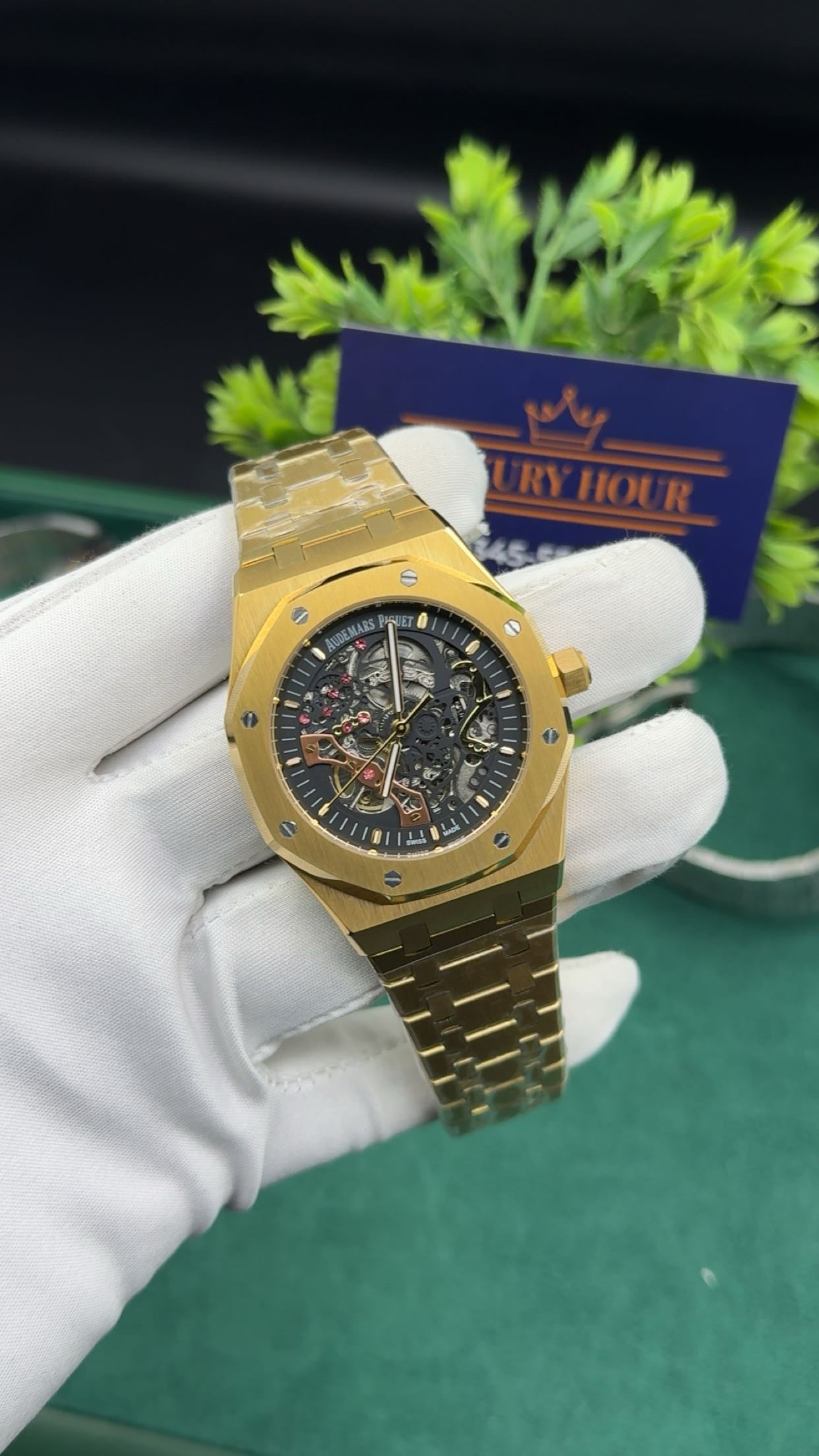 Yellow gold with black dial