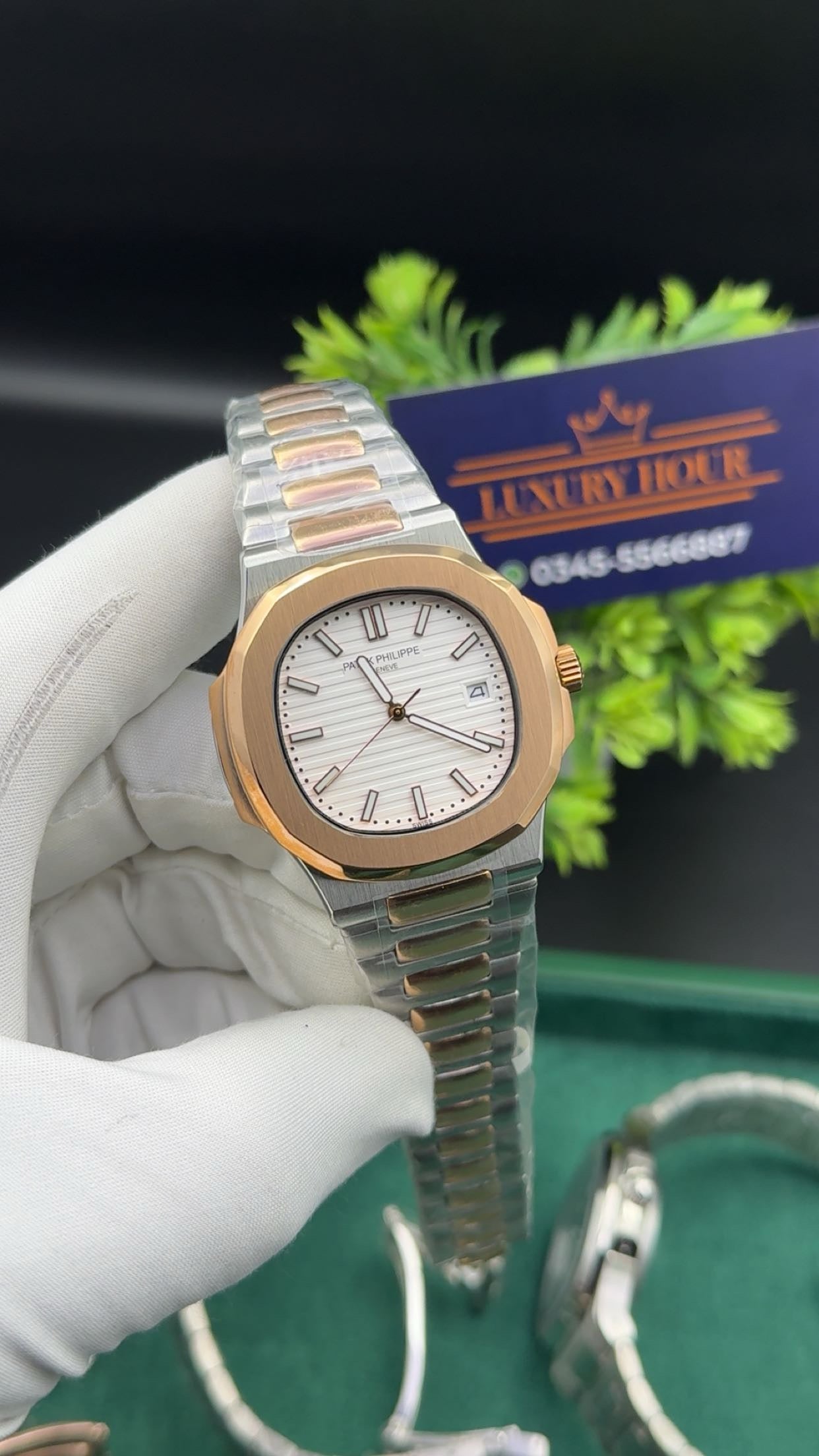 Rose gold two tone with white dial