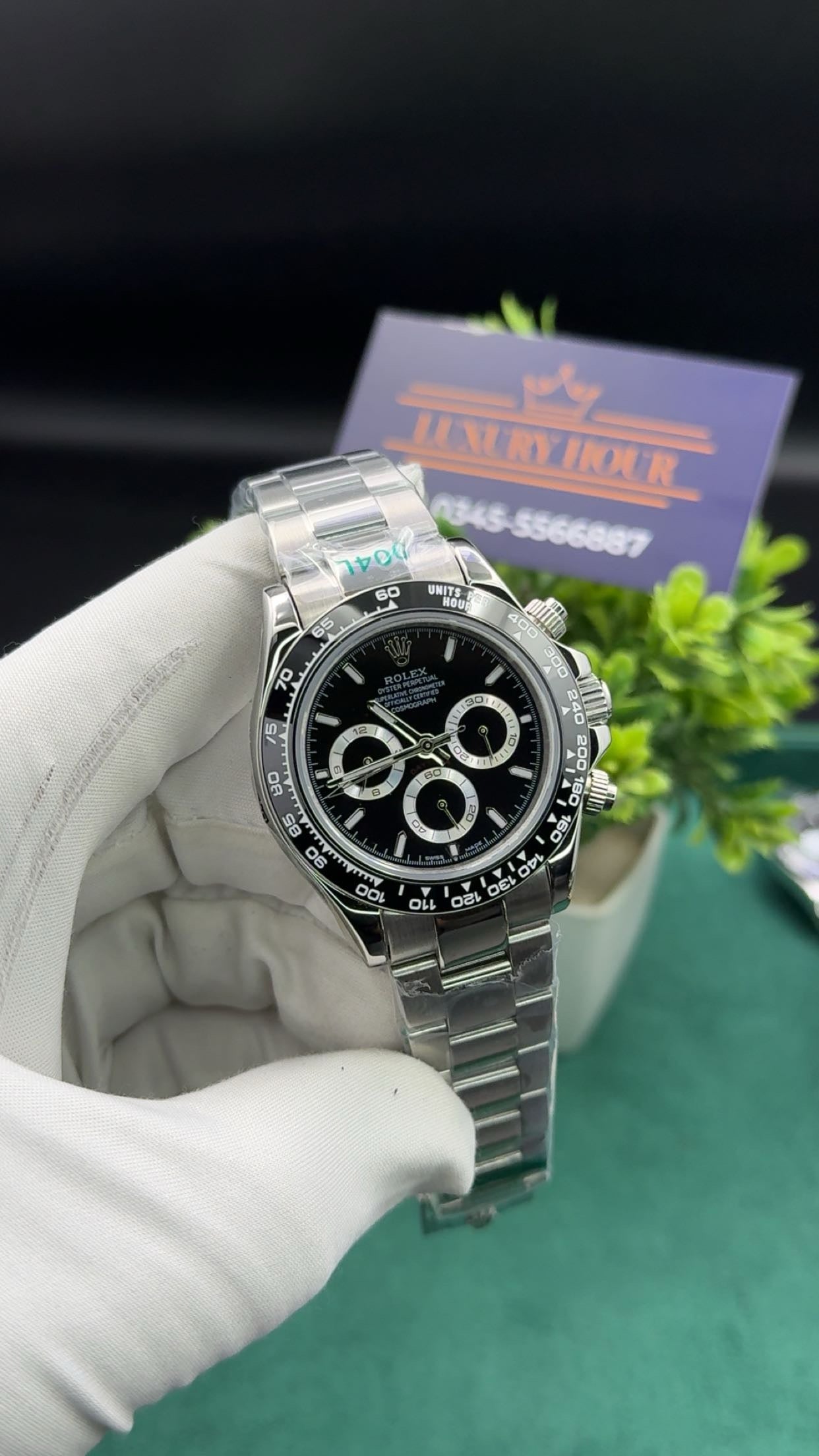 Silver with black dial