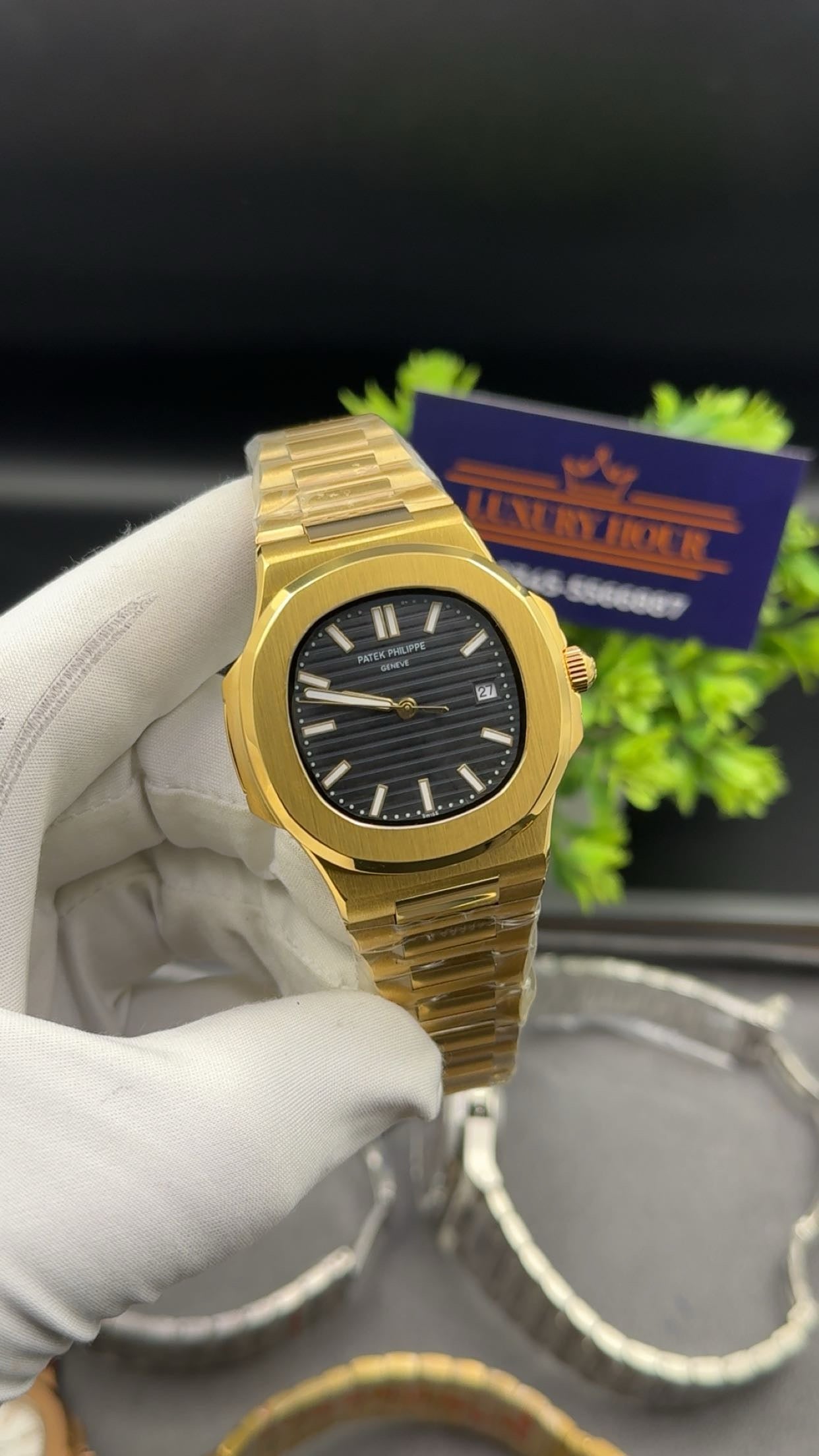Yellow gold with black dial