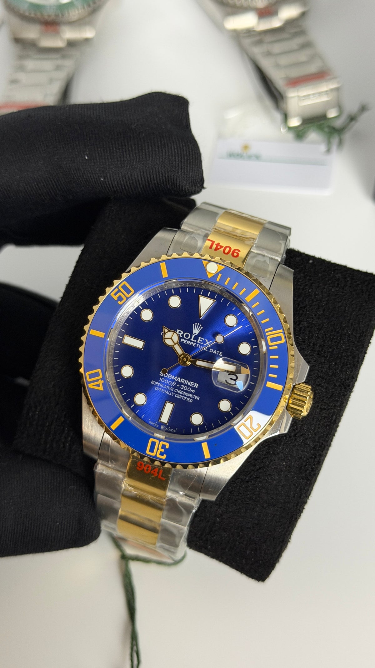 Yellow Gold Two Tone With Aqua Dial.