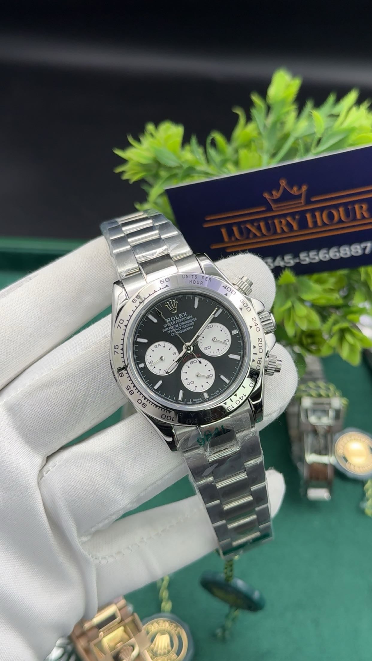 Silver with black dial