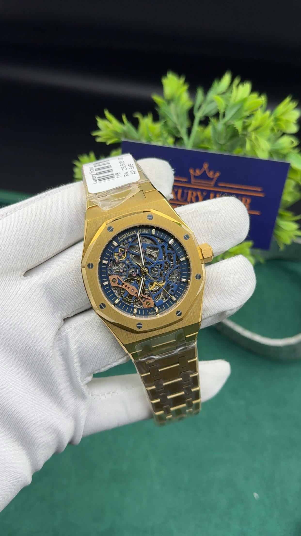 Yellow gold with blue dial