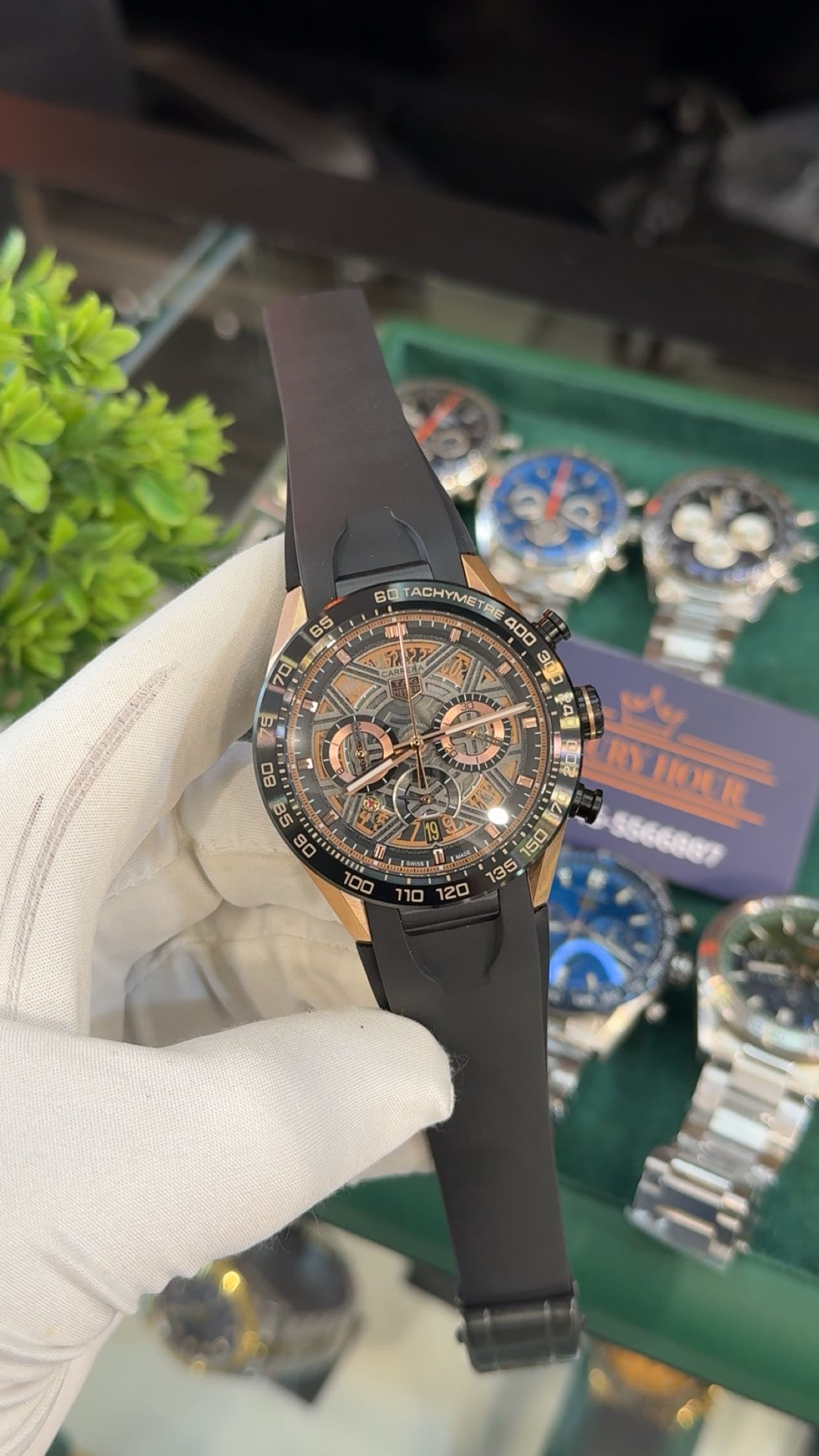 Rose gold with black dial