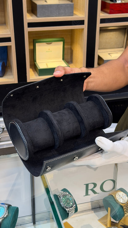 3-Slot Black Leather Watch Case