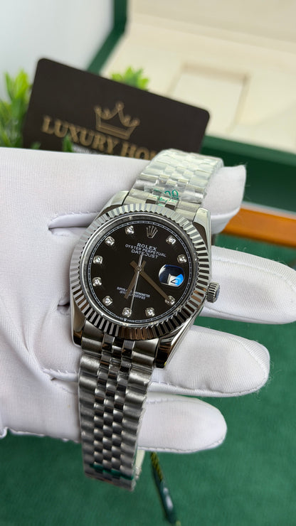 Silver with Black Dial.