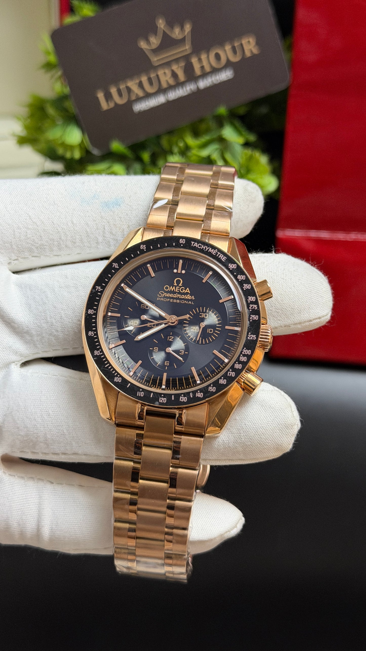 Rose Gold with Black Dial.