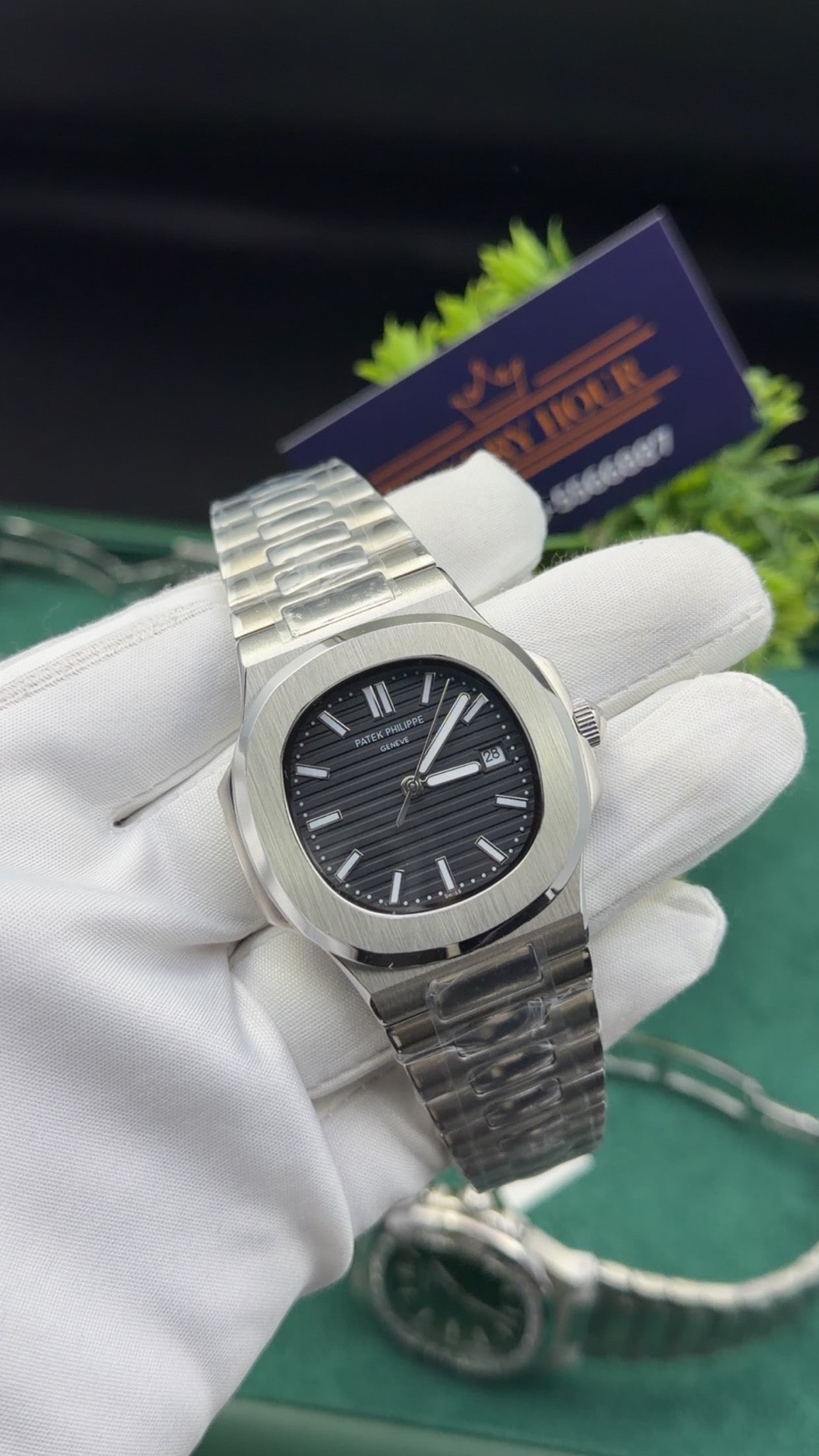 Silver with black dial