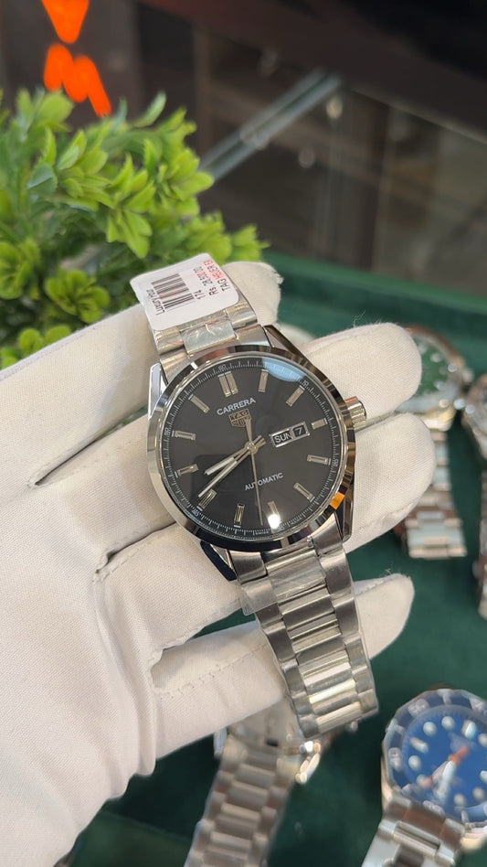 Silver with black dial