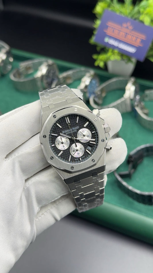 Silver with black dial