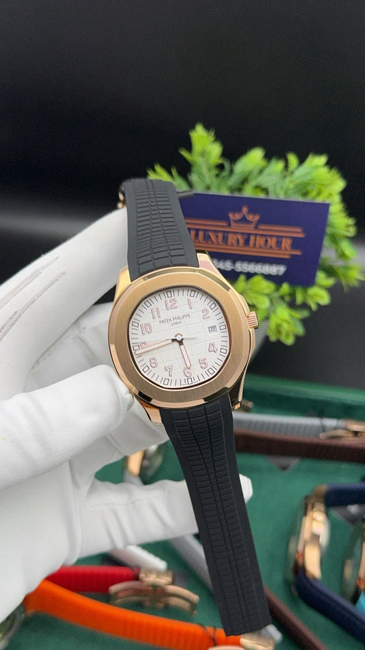 Rose gold with white dial