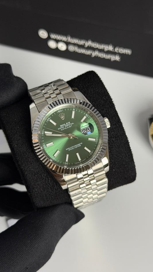 Silver with Green dial