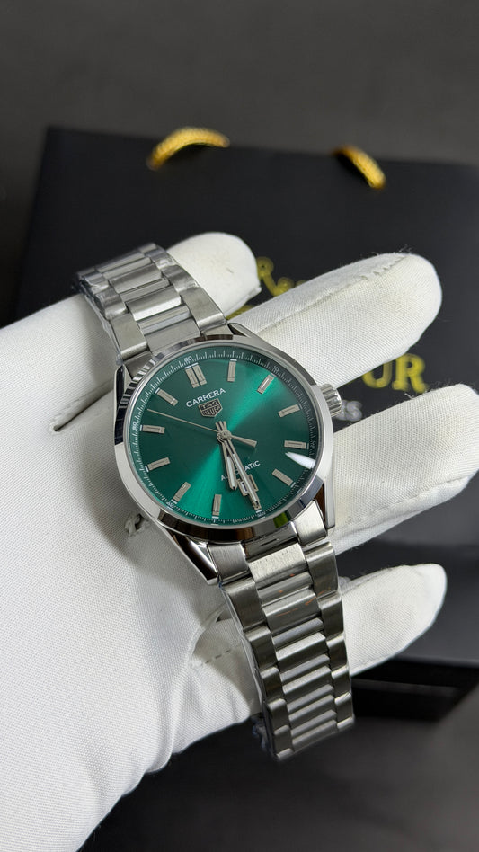 Silver with Green Dial.