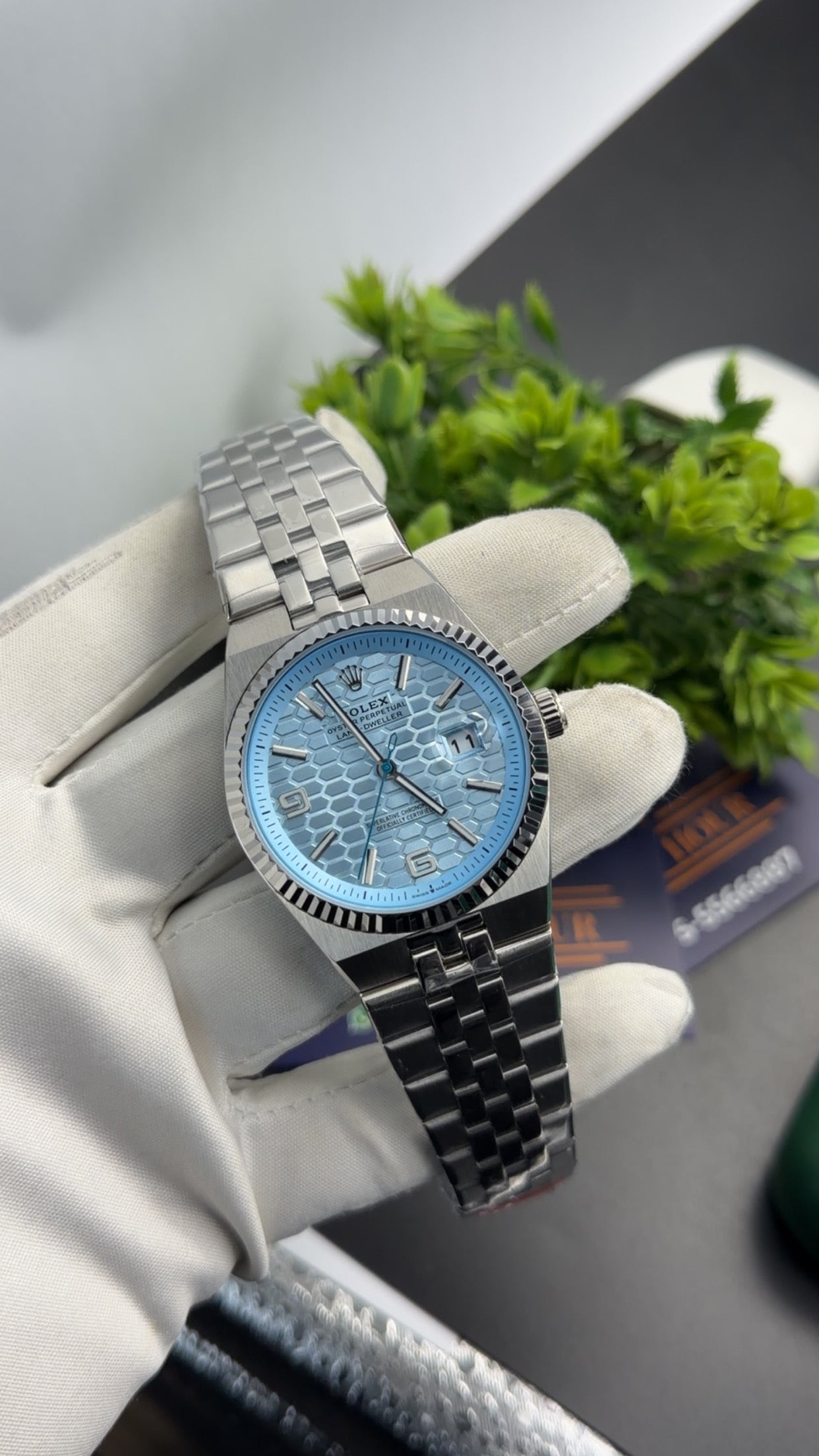 Silver with sky blue dial 🔥