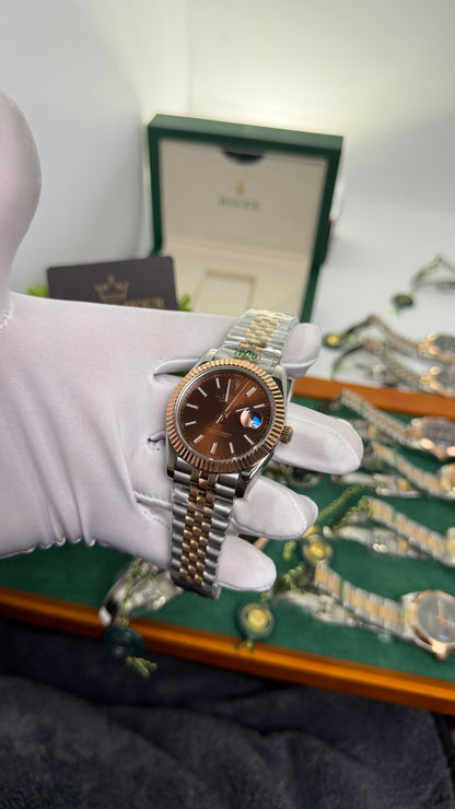 Rose Gold Two Tone with Chocolate Dial.