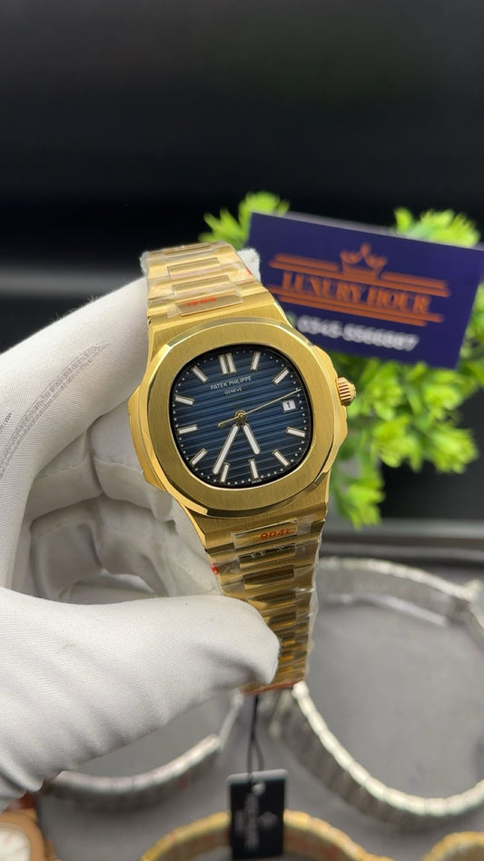 Yellow gold with blue dial