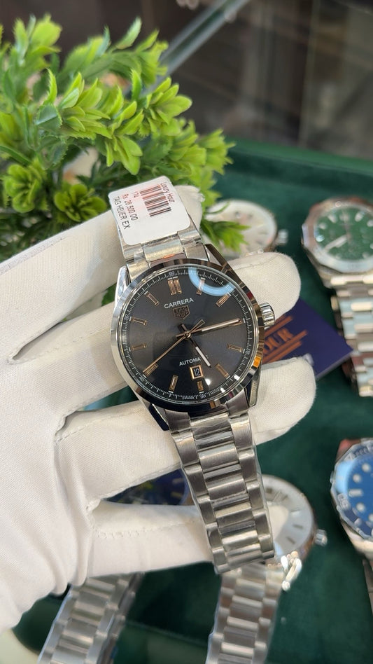 Silver with black dial