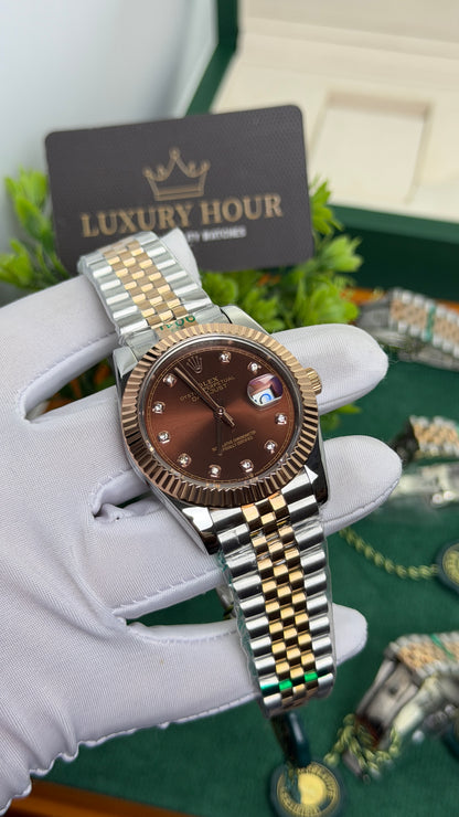 Rose Gold Two Tone with Chocolate Dial.