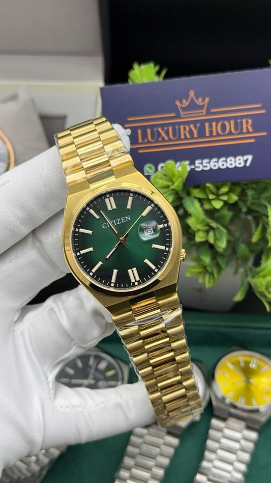 Yellow gold with green dial