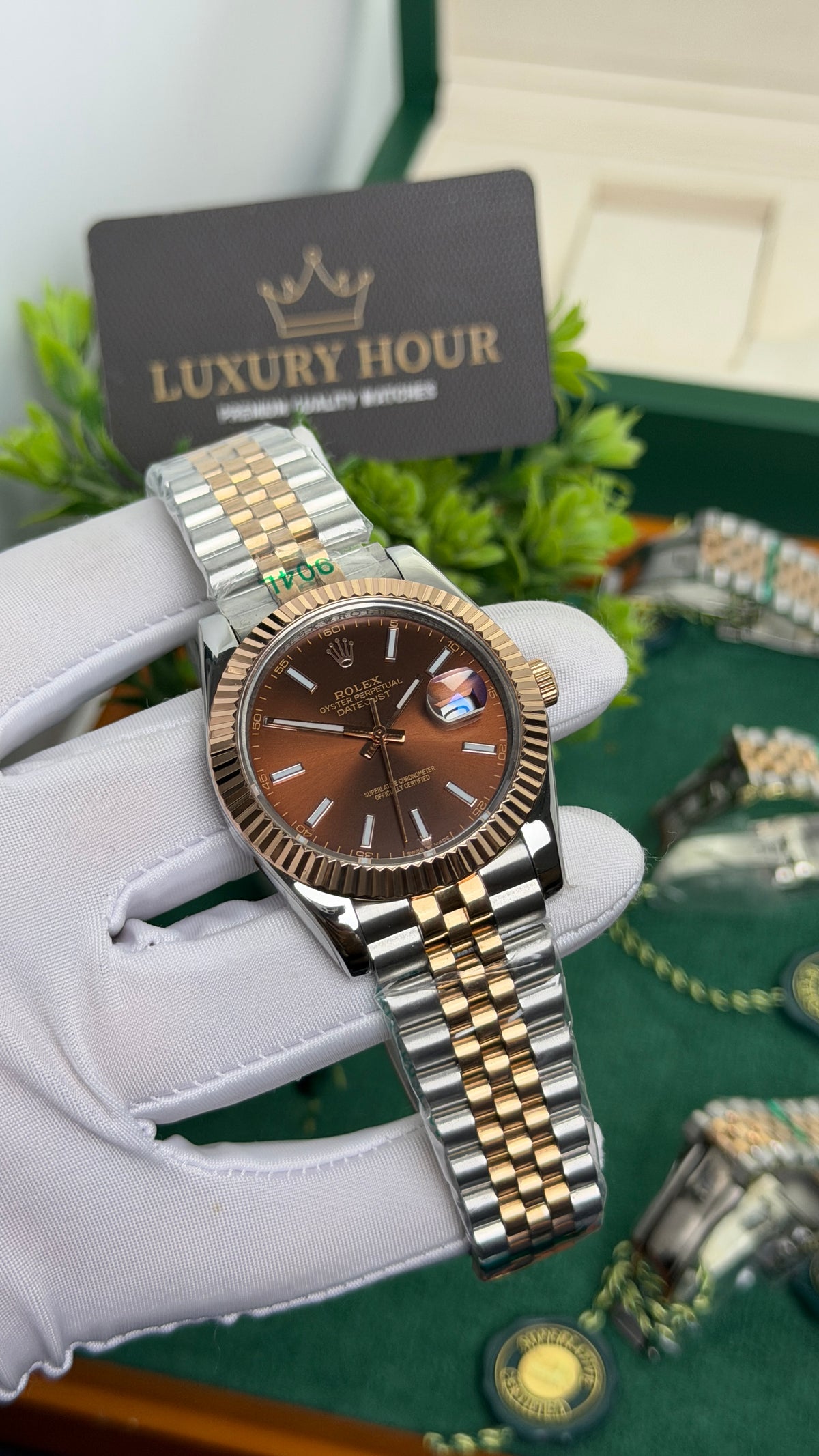 Rose Gold Two Tone with Chocolate Dial.
