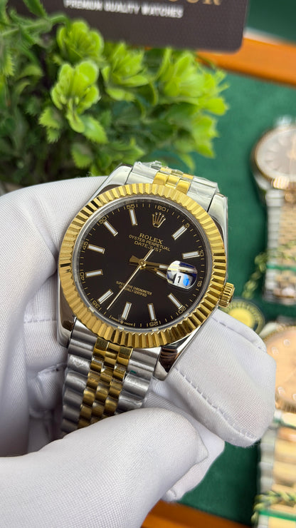 Yellow Gold Two Tone with Black Dial.