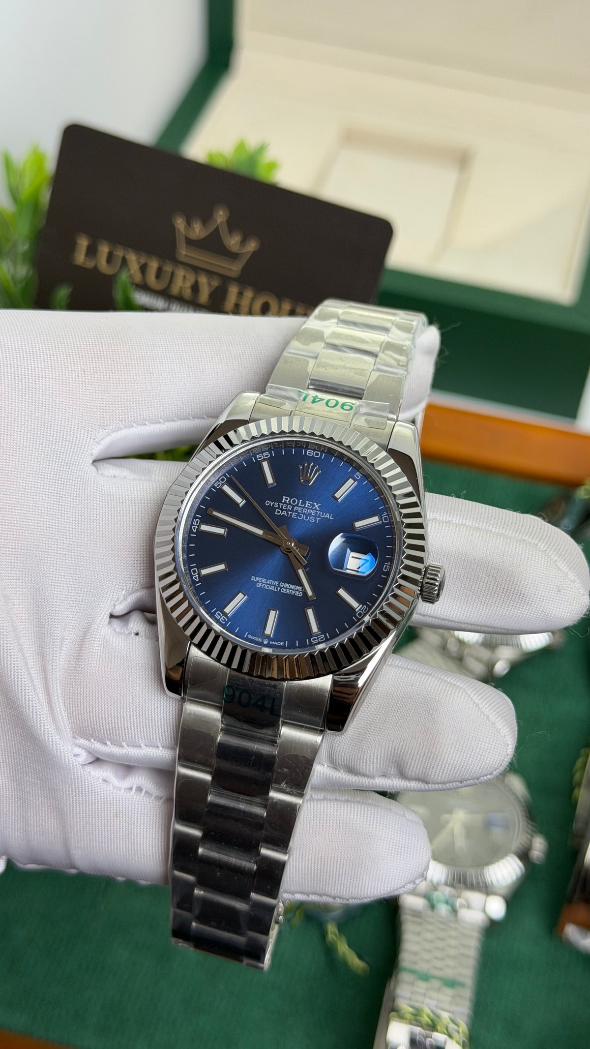 Silver with Blue Dial.