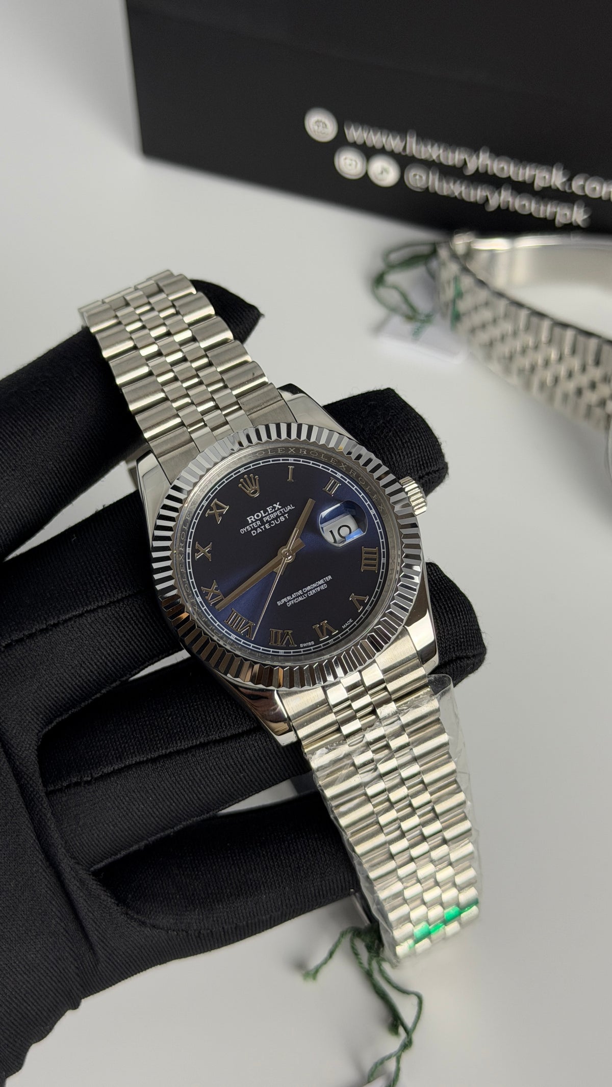 Silver with Blue dial