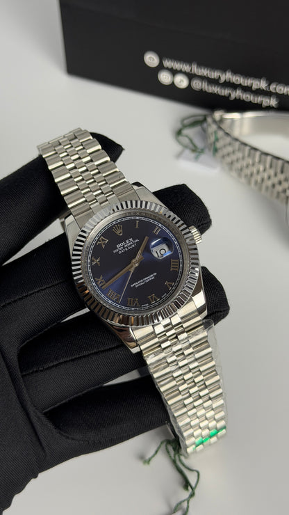 Silver with Blue dial