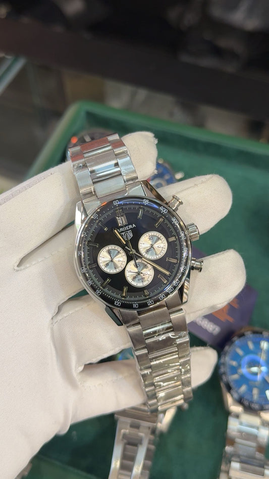 Silver with black dial