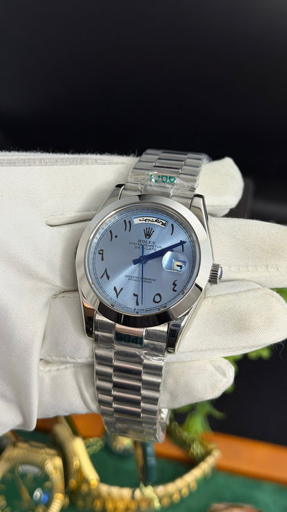 Silver with Blue Dial
