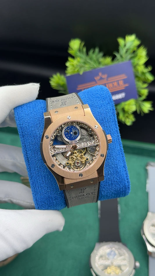 Rose gold with grey strap