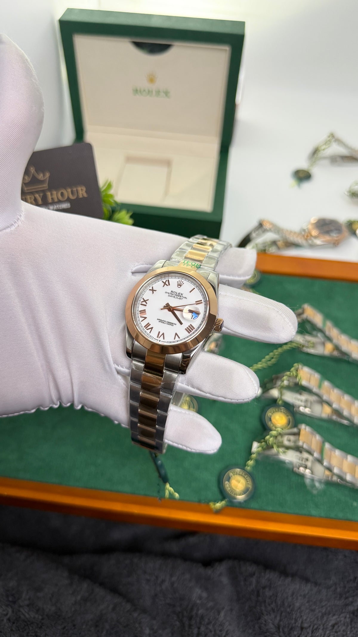 Rose Gold Two Tone with White Dial.