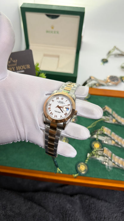 Rose Gold Two Tone with White Dial.