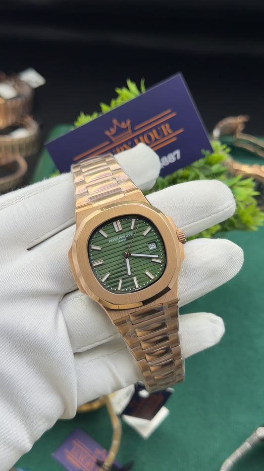 Rose gold with green dial