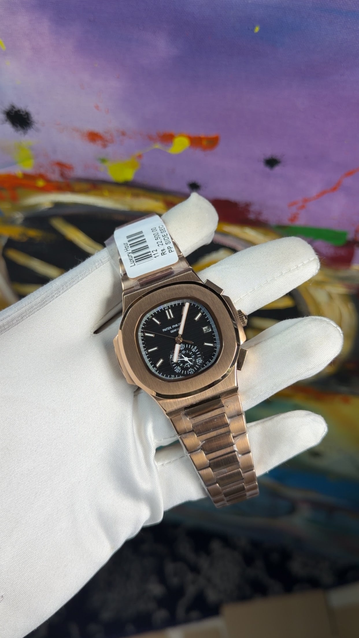 Rose gold with black dial