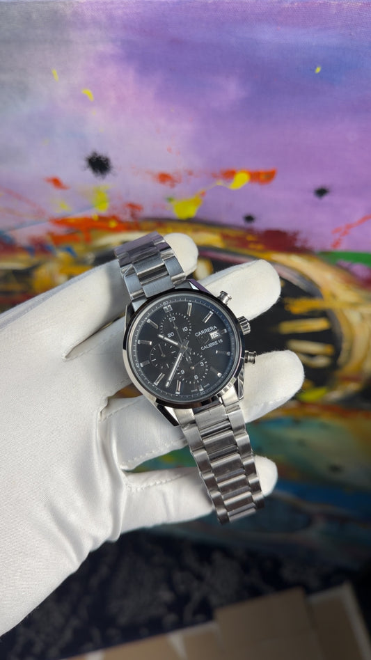 Silver with black dial