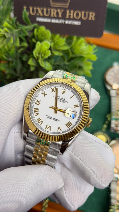 Yellow Gold Two Tone with White Dial.