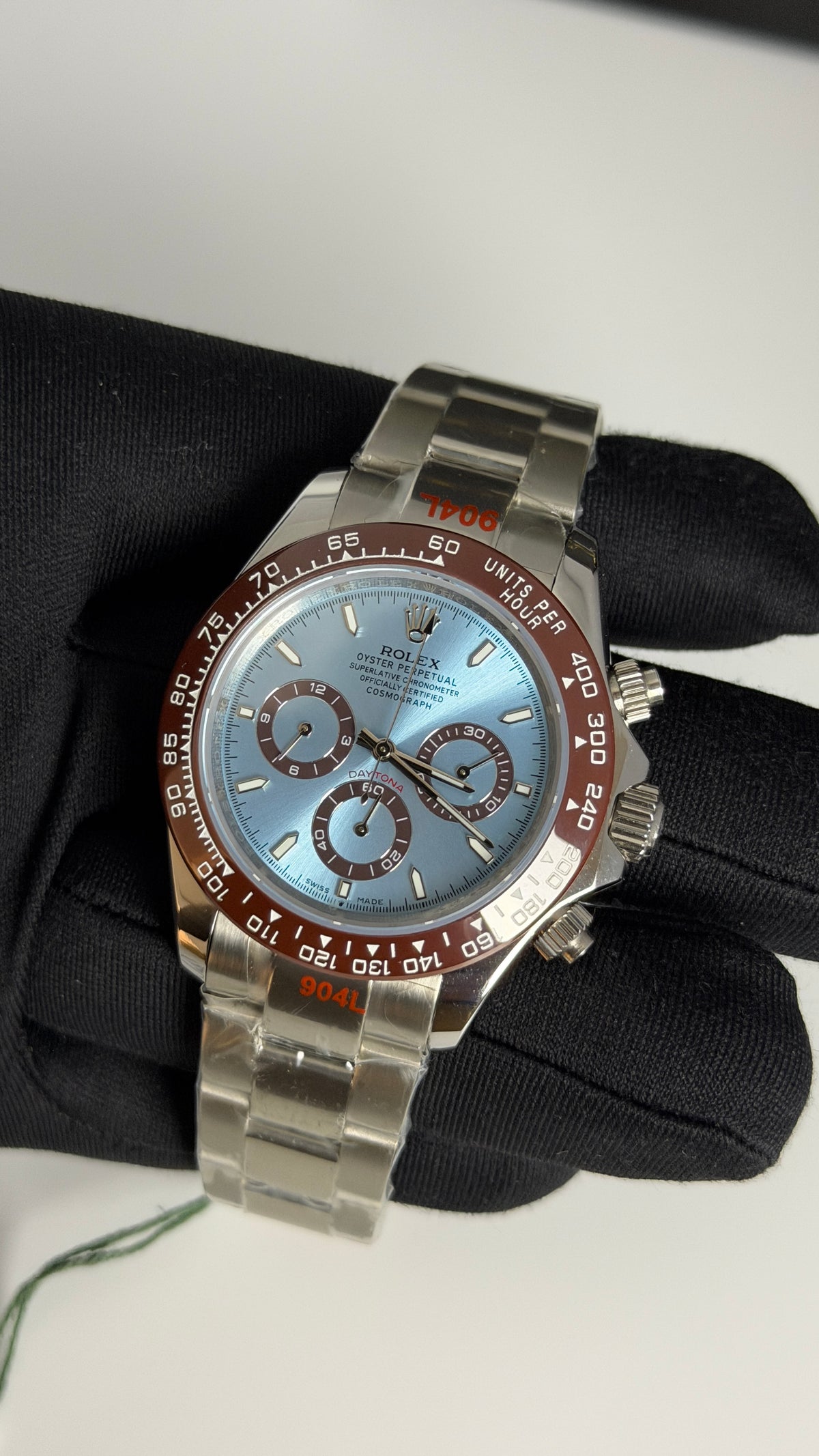 Silver with Sky Blue Dial.