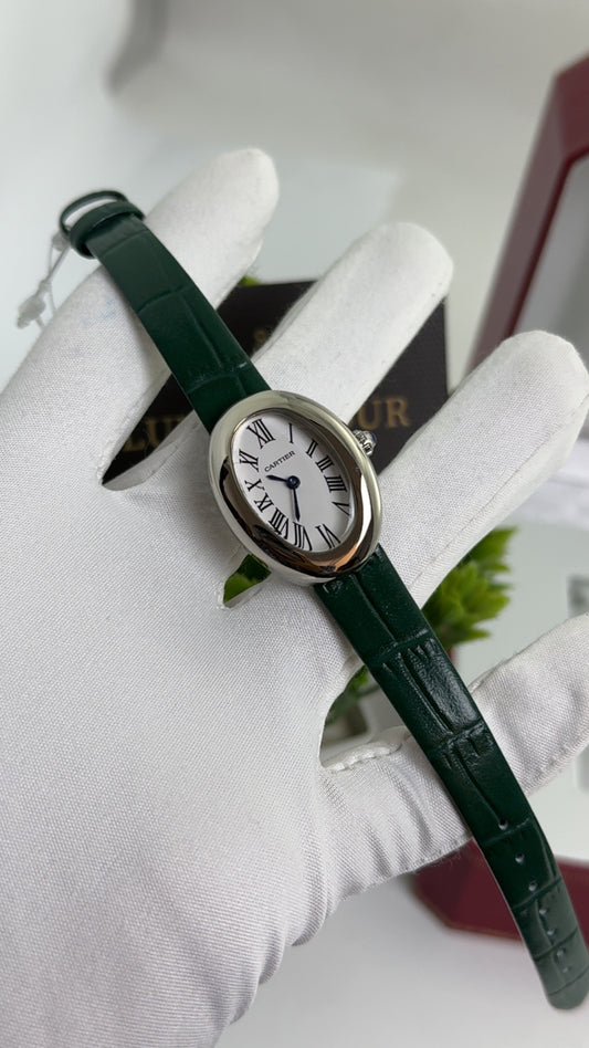 Silver with Green Strap.