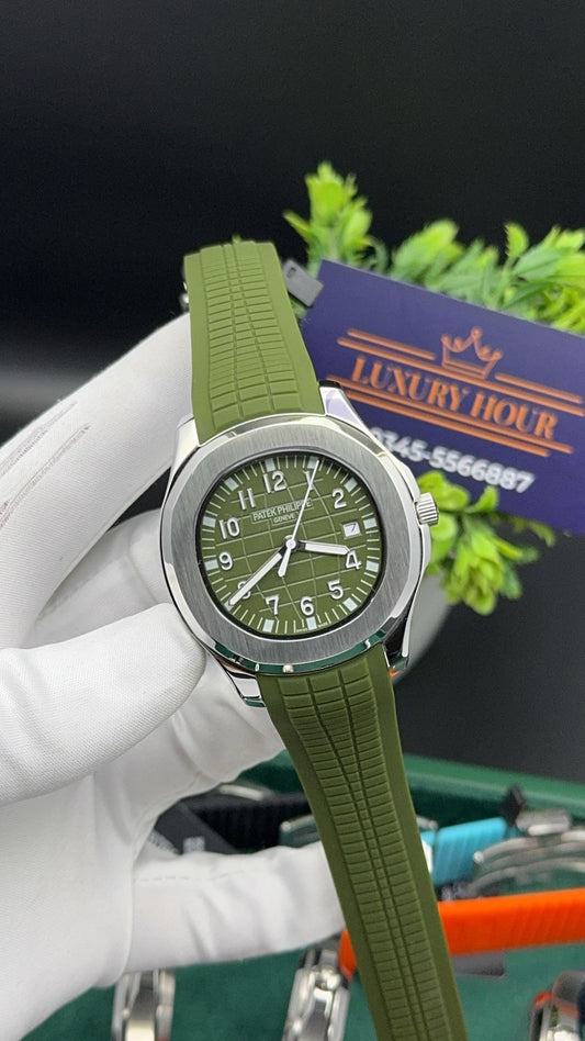 Silver with green dial