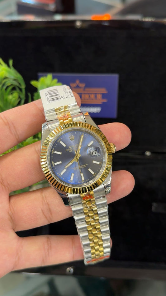 Yellow gold two tone with blue dial