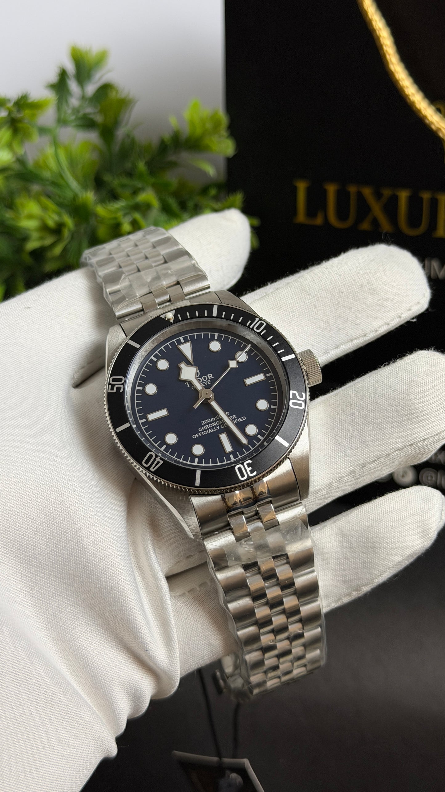 Silver with Blue Dial.