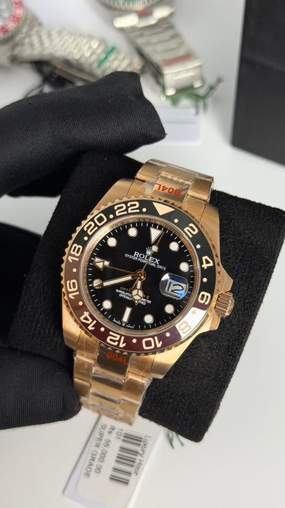 Rose Gold With Black Dial.