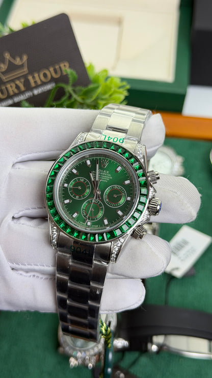 Silver with Green Dial.