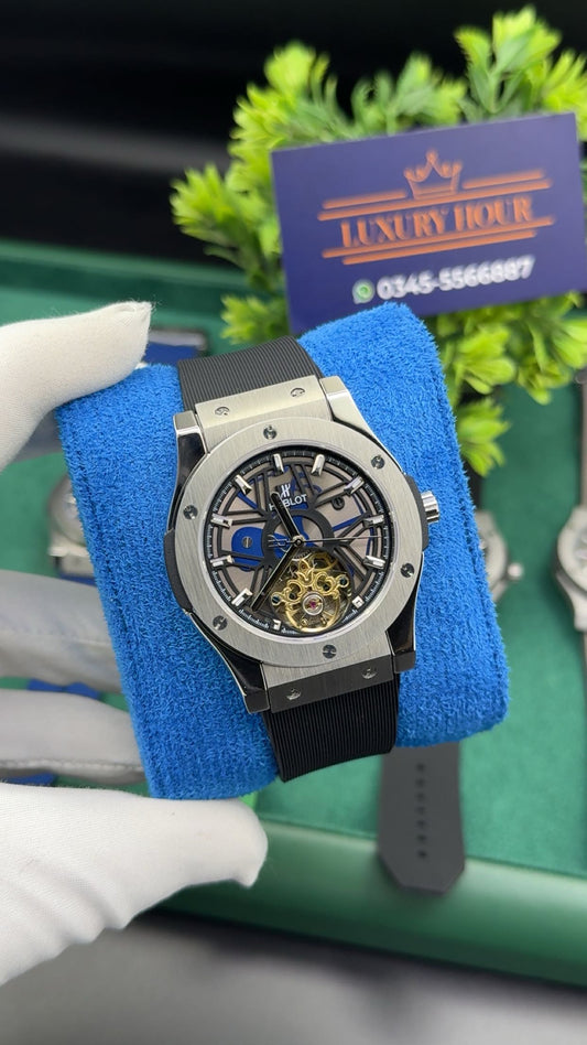 Silver with black dial