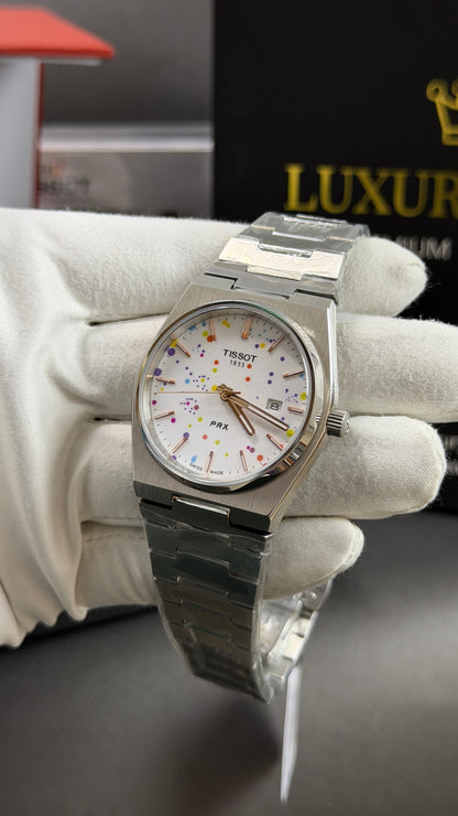 Silver with White Dial.